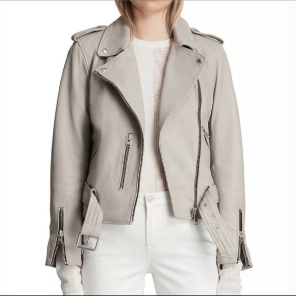All Saints Light Taupe Leather Moto Jacket